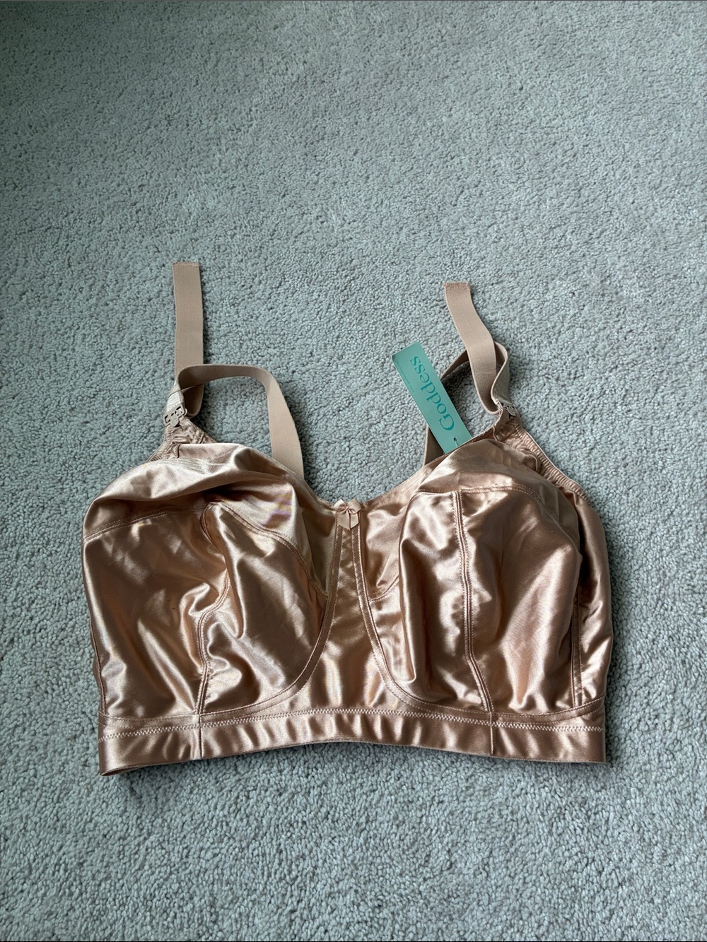 Goddess Metallic Rose Gold Longline Satin Soft Cup no wire Bra size 34N